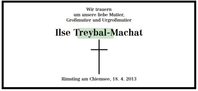 Treybal Ilse 1920-2013 Todesanzeige
